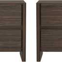Manhattan Comfort Linda Nightstand Boho 24" Bedside End Table with 2 Handle-Free Drawers, and Wood Grain Finish, Minimalist Modern Small Nightstand for Bedroom, Living Room, Dorm in Walnut Brown (Set of 2)