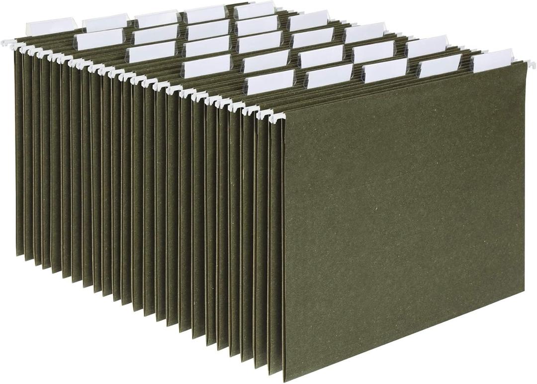Pendaflex Recycled Hanging File Folders, 25 Pack, Green, Letter Size (8.5" x 11"), 5 Tab Positions, Includes Tabs and Inserts, Eco-Friendly Hanging Files for Office and Document Organization