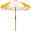 6.5ft Pagoda Beach Umbrella with Fringe, UPF 50+ Boho Umbrellas with Carry Bag, Premium Wood Pole Foldable Tassel Umbrella for Outdoor Garden Lawn Pool Yard Table