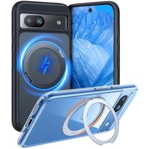 TORRAS 360° Rotatable Magnetic Ring for Google Pixel 8A Case, Fit for Magsafe with Kickstand & Ring Holder, Military Grade Shockproof Translucent Back Slim Pixel 8A Phone Case Ostand R, Black