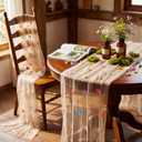 Newwiee Champagne Wildflower Table Runner 10ft Floral 3D Tulle Lace Table Runner Seasonal Sheer Spring Summer Tablecloth for Holiday Kitchen Dining Decor Wedding Birthday Bridal Shower Tea Party