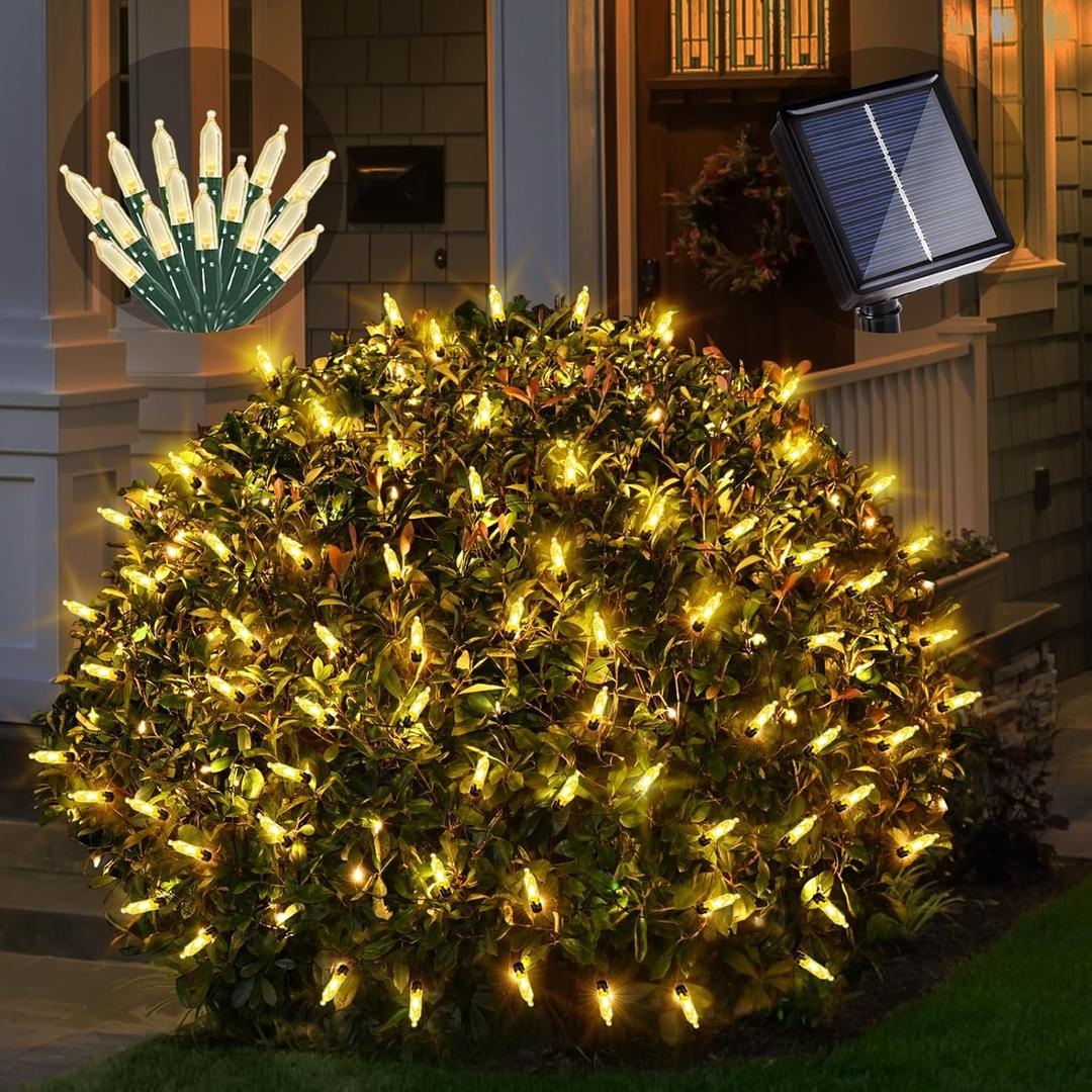 Solar Powered Christmas Net Lights Outdoor Mesh Light for Bushes, 8 Modes Solar Christmas Lights Decorations Outdoor for Garden, Yard, 6Ft*6Ft, Warm White