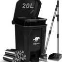 Dog Poop Trash Can Outside with Pooper Scooper, 20L/5Gal Dog Waste Trash Can with Lid, Pedal and Removable Inner Bin, Dog Poop Bin with Metal Rake & Tray and 100 Bags