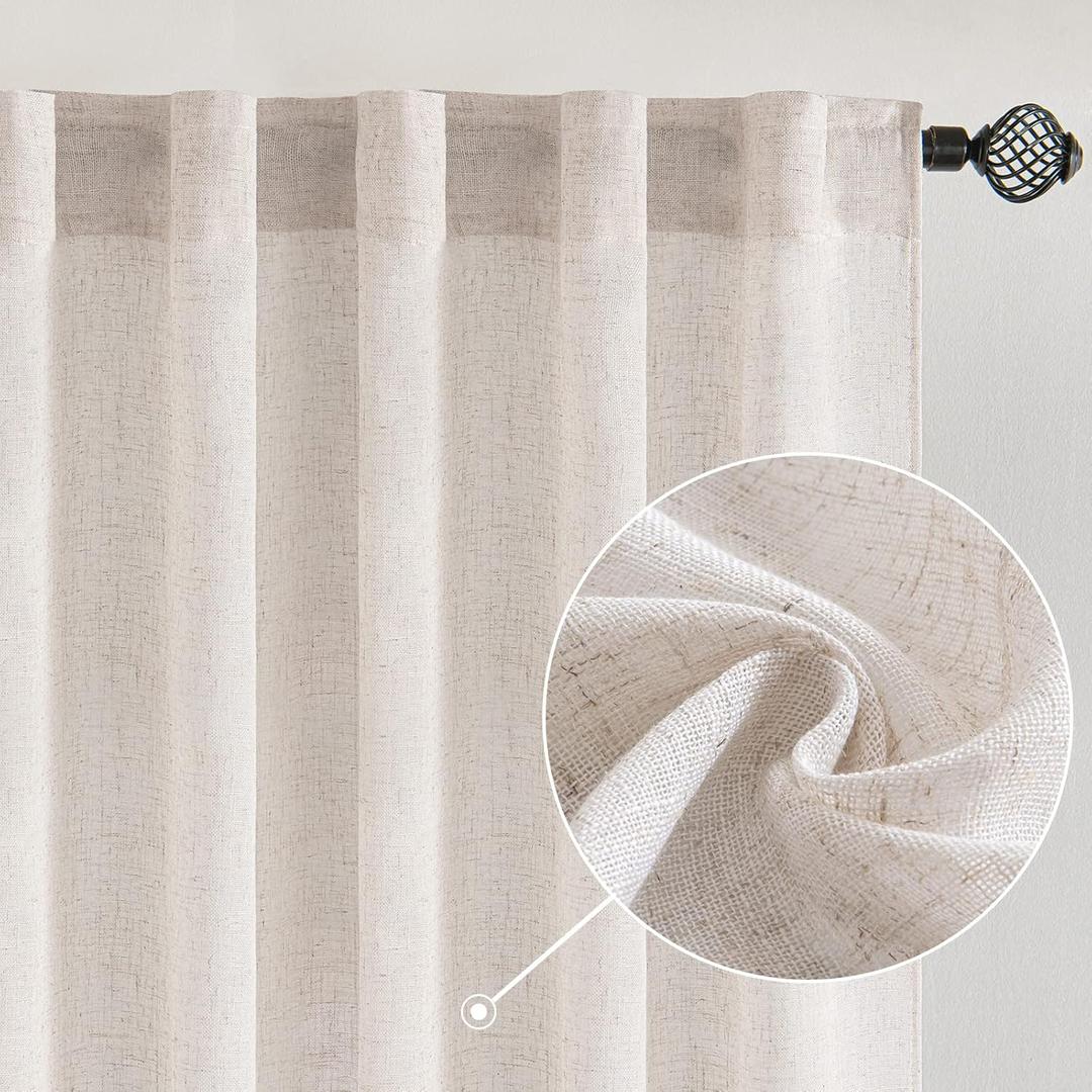 MIULEE White Linen Curtains 84 Inch Length for Bedroom Living Room, Soft Thick Linen Textured Window Drapes Semi Sheer Light Filtering Rod Pocket Back Tab Burlap Look, 2 Panels, 37x84 Inches