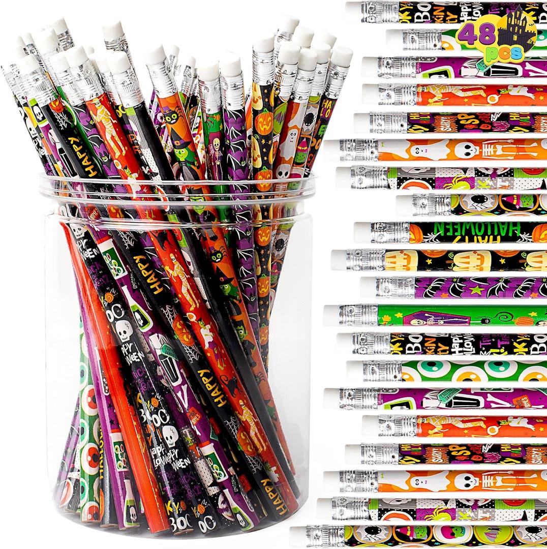4 x JOYIN 48PCS Halloween Pencils Bulk with Eraser, Colorful Fall Pencil Assortment, 12 Design Halloween Themed Stationery Set for Kid Girl Boy Trick or Treating Party Favor Supplies, Classroom Gift Prize
