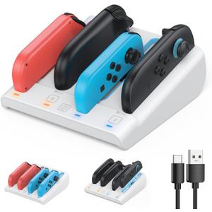 [Switch 1/2 Compatible] FASTSNAIL 8-in-1 Charging Dock for Nintendo Switch 2 & 1/OLED for Joy-Con 2, Dual-Direction Magnetic Fast Controller Charger Station Stand for Joycon 2/Joycon 1 (White)
