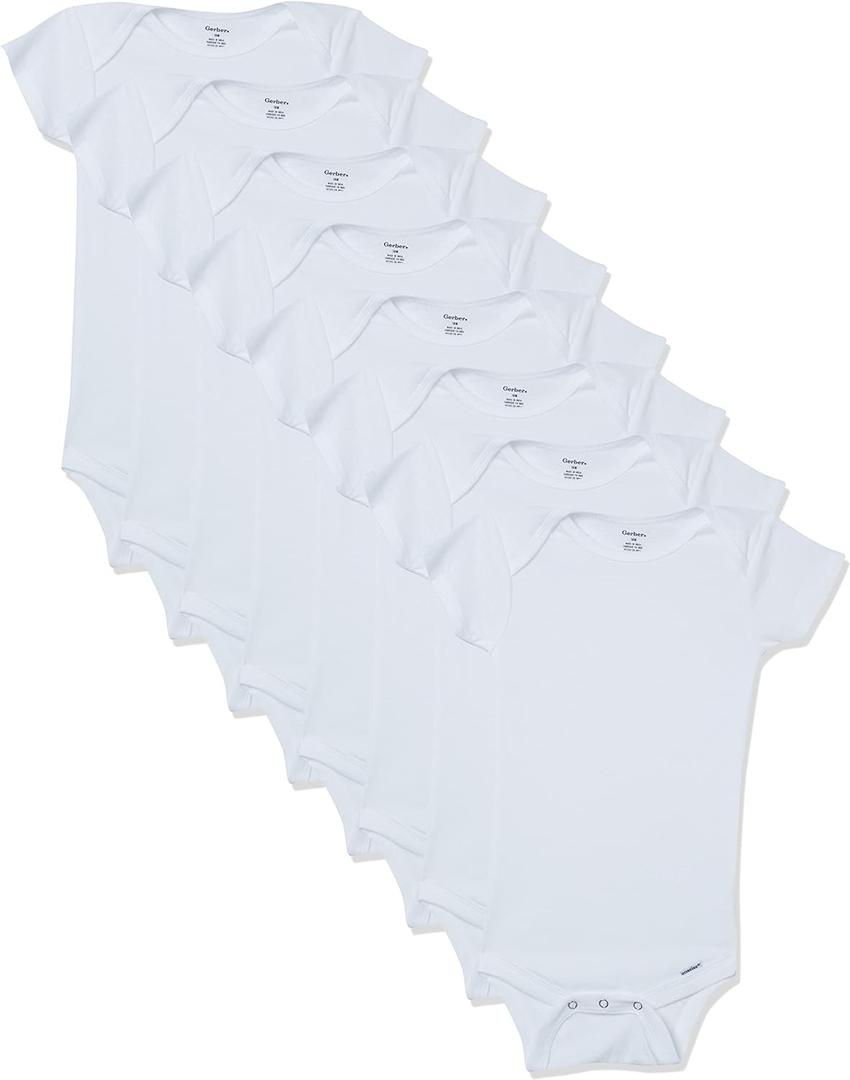 Gerber unisex-baby 8-pack Short Sleeve Onesies Bodysuits (0-3 Months, Solid White)