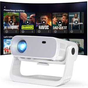 Smart Projector with WiFi 6 and Bluetooth Built-in Apps - 4K Support Portable Mini Projector Native 1080P , 2025 New Auto Keystone & Zoom Home Theater Cinema Movie Proyector, 120 Stand, Grey