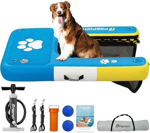 FBSPORT Inflatable Dog Boat Ramp Floating Dock Water Ramp Ladder for Pool, Boat, Non-Slip EVA Floating Ladder Pool Ramp for Dog Up to 220 LBs, Safe & Easy Access Dog Pool Ramp