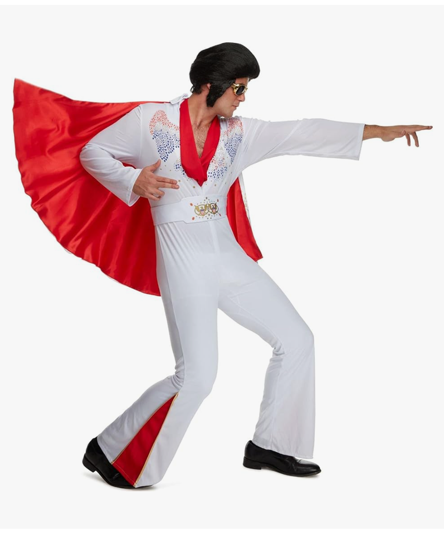 Morph Vegas Rockstar Costume Adult Men Disco Jumpsuit 70s Halloween Outfit for Men Party Wear, M