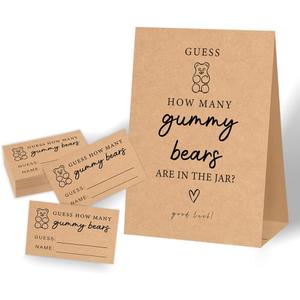 How Many Gummy Bears Baby Shower Game,Bear Themed Baby Shower Decorations,Baby Shower Games Gender Neutral,Bridal Shower Game,Wedding Shower Games,1 Kraft Sign & 50 Kraft Cards Set (multicolorA05)