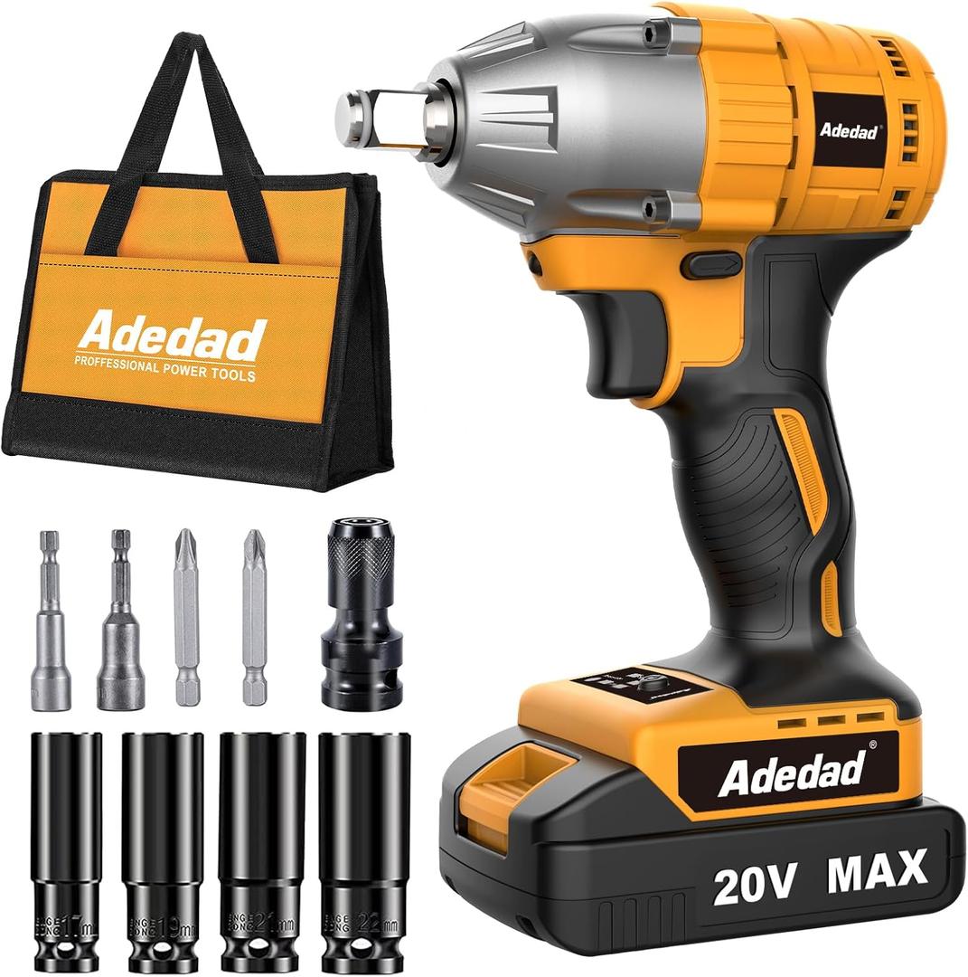 Power Impact Wrench with Battery 1/2 inch Cordless Impact Gun 20V Lightweight Impact Driver for Car,Home,DIY