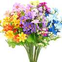 6 Bundles Outdoor Artificial Flowers for Decoration,Silk Flowers UV Resistant Fake Flowers No Fade Faux Flowers Bouquet Hanging Plants for Indoor Outside Farmhouse Home Garden Rainbow Daisy Mums