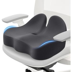 Seat Cushion, Memory Foam Office Chair Cushions, Ergonomic Curved Design for Sciatica, Tailbone, Coccyx, Seat Support for Car, Desk Chair, Wheelchair, Enhances Long Sitting Comfort (Grey) (Gray)