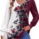 Zeagoo Women's Puff Long Sleeve Shirts Pleated V Neck Fall Tunic Tops Blouse Dressy Casual Summer T-Shirts (Bf183), XL