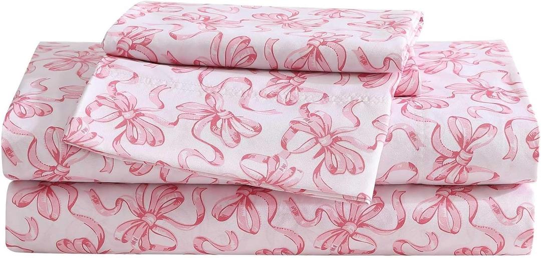 Betsey Johnson - Twin XL Bed Sheets, Soft Bedding with Matching Pillowcase, Fade & Wrinkle Resistant, Lightweight for Year Round Use, Dorm Essentials (Ballet Bows Pink)