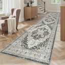 Madane Hallway Runner Rug 2'6''x10' Kitchen Runner, Non Slip Vintage Runners for Hallways Washable Kitchen Rugs Soft Low Pile 2.5x10 ft Rug Runner for Laundry Room, Entryway and Bedroom, Black