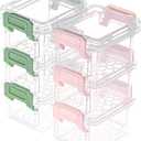 ISKYBOB 6 Pack Small Storage Bins with Lids, Mini Stackable Plastic Containers Colorful Bead Organizer Latch Box Containers for Organizing Craft, Small Items, Green+Pink