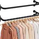 Sakugi Pipe Clothing Rack - 37.5" Clothing Racks for Hanging Clothes with Dual Flange Base, Multifunctional Wall Mounted Clothes Rack for Bedroom, Entryway, Balcony, Black, 2-Pack