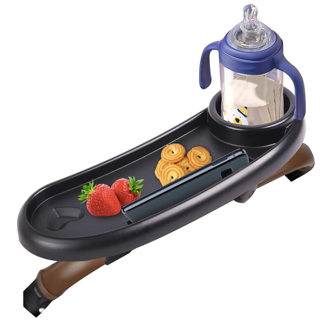 Snack Tray Compatible with Mockingbird,Nuna,Evenflo Stroller,Adjustable Stroller Snack Tray with Cup Holder and Phone Holder, Stroller Accessories Black
