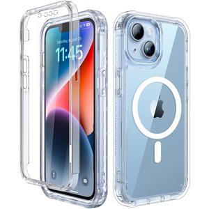 Lifedance Magnetic Case for iPhone 14/iPhone 13, Full-Body Rugged Protective Case with Built-in Screen Protector, 10 FT Military Grade Drop Protection Heavy Duty Shockproof Case, Magnetic Clear