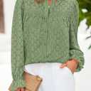 PRETTYGARDEN Lace Long Sleeve Shirts Casual Button Down Going Out Tops Hollow Out Eyelet Blouses 2026 Spring Fashion Clothing(Grass Green,Small) (Green)