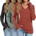 3 Pack Women's Maternity Nursing Tops, V Neck Breastfeeding Sweaters Long Sleeve Hidden Zipper Shirts (Medium, Black, Green, Brick Red)