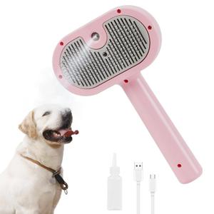 Cat Steam Brush-3 in 1 Pet Brush,Dog Shedding Tool Self Cleaning Pet Spray Depilation Comb with Release Button,Dog Steam Brushs,Cat Grooming Supplies for Long Short Haireds (Pink, Pink)