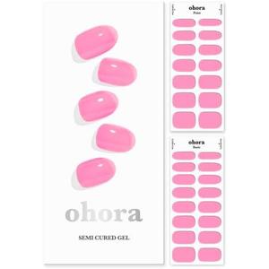 ohora Semi Cured Gel Nail Strips (N Tint High-Teen) - Pink, Tint, Works with Any UV/LED Lamps, Salon-Quality, Long Lasting, Easy to Apply & Remove - Includes 2 Prep Pads, Nail File & Wooden Stick