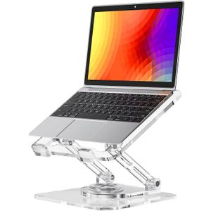 Laptop Stand for Desk - Adjustable, Foldable Clear Acrylic Riser with 360 Rotating Base, Ergonomic Laptop Holder for MacBook Pro/Air & 10-16 Notebooks (Acrylic - Transparent color)