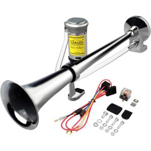 GAMPRO 12V 150DB Car Air Horns, 18 Inches Chrome Zinc Single Trumpet Truck Air Horn with Compressor for Any 12V Vehicles Trucks Lorrys Trains Boats Cars (SILVER)