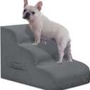 Dog Stairs & Steps for High Beds, 3 Steps High Density Foam Waterproof Dog Ramp for Small Dogs and Cats, Pet Stairs with Removable Washable Cover for Bed, Couch, Sofa and Car (H:16"), Gray