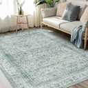 Area Rugs for Living Room 6x9 Machine Washable Rug, Boho Vintage Retro Floral Carpet for Bedroom Dining Room, Low Pile Lightweight Non Slip Rug, Blue