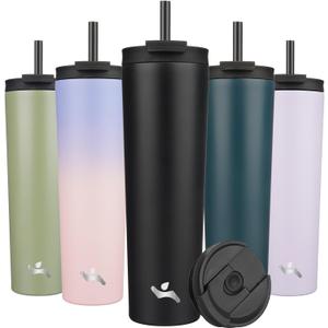 34 OZ Insulated Tumbler with Lid and 2 Straws Stainless Steel Water Bottle Vacuum Travel Mug Coffee Cup,Black