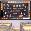 Honoson Fall Thanksgiving Coffee Bulletin Board Decorations Set Coffee Cup Bulletin Board Classroom Decoration Autumn Pumpkin Spice Paper Cutouts for Thanksgiving Fall Party Blackboard Wall Decor