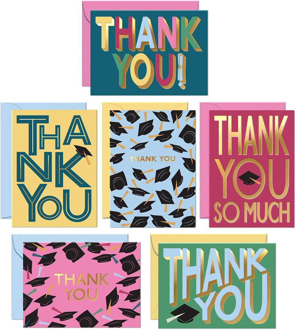 S&O Set of 24 Fun Graduation Thank You Cards with Envelopes - Teacher Greetings for High School & College Graduate - Cute Appreciation Notes for Happy Convocation - College Decor Note