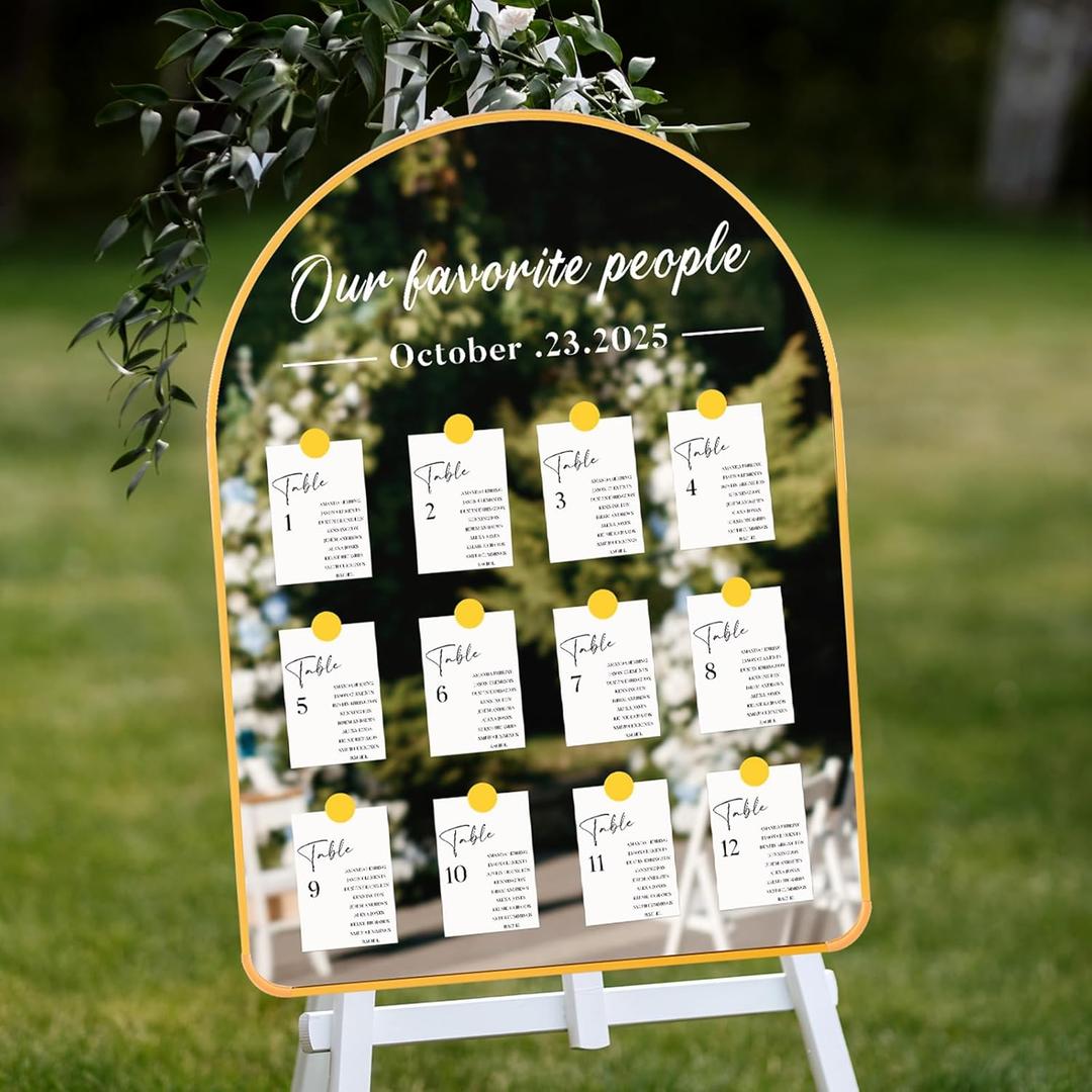 24 x 18 Inch DIY Wedding Seating Chart Mirror with Mirror Decal Sticker Wedding Reception Display Chart Board Our Favorite People Find Your Seat Date Signs for Marriage Decor (Gold)
