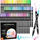 Shuttle Art Pastel Brush Pens, 56 Pastel Colouring Pens, Dual Tip Brush Markers with Fineliner Tip, Drawing Felt Tip Pens for Adults Colouring Books, Painting Sketching Calligraphy and Journaling