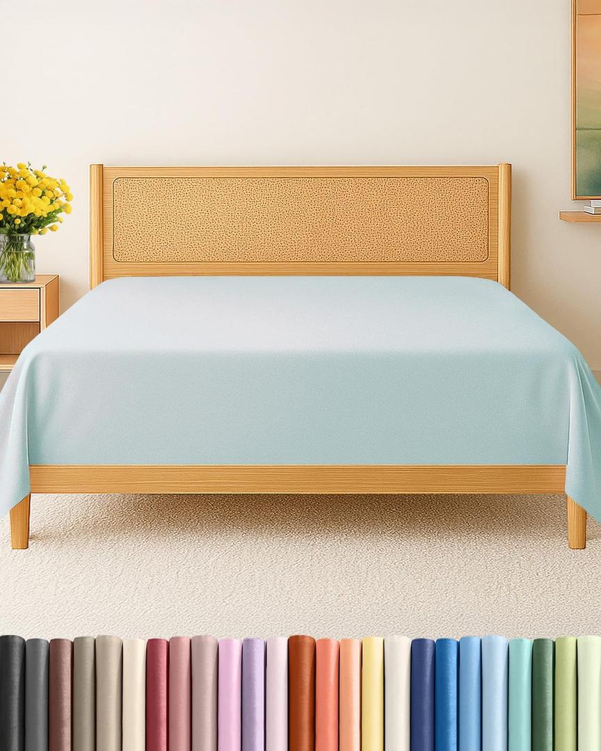 Twin Size Flat Sheet - Hotel Quality Top Flat Bed Sheet Only - Ultra-Soft, Breathable & Cooling - Fade & Wrinkle Free - Easy-Care, Stain & Shrink Resistant Bedding - Easy-Fit and Oeko-Tex - Ice Blue