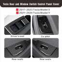 Door and Window Switch Control Panel Cover, Suitable for Tesla 3/Y Models, Carbon Fiber Interior Accessories (Glossy Carbon Fiber Pattern, 2017-2023 M3/2021-2024 My)