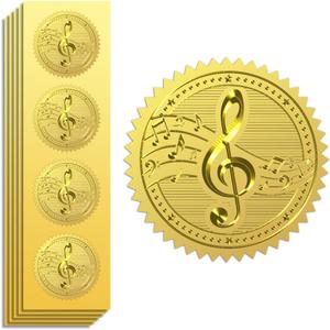 Peacoblue Gold Foil Stickers Seals Official Embossed Musical Note 2 Inch 100Pcs, Self Adhesive Gold Around Embossing Stickers for Concert VIP Invitation, Music Ticket, Envelope Seals, Certificate