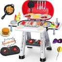 Play Kitchen Sets Toy for Toddlers 3-5, Indoor Outdoor Interactive Kids BBQ Grill Playset with Smoke, Sound & Light, Pretend Cutting Food, Christmas Birthday Gift for Boys and Girls 4-8.