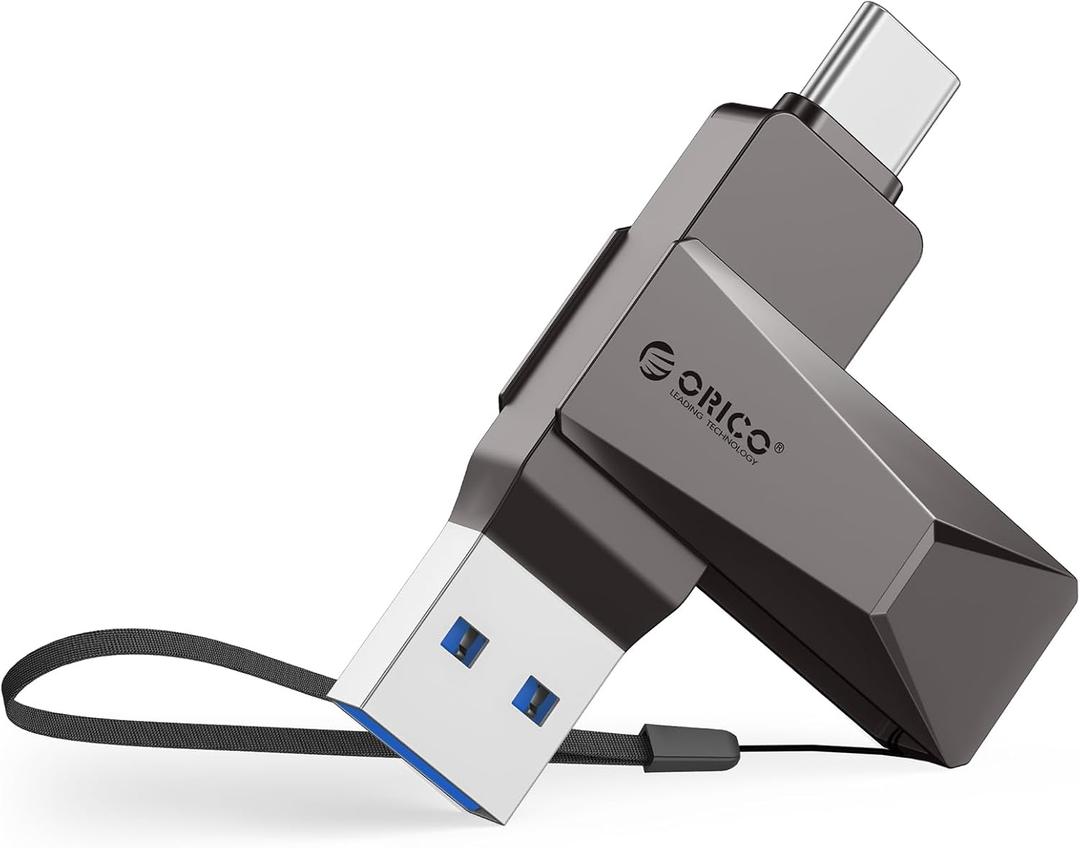ORICO 32GB USB Flash Drive 150MB/S Metal Housing Swivel Design Support OTG Function 2 in 1 PenDrive for USB C and USB A Devices-CB05 Grey
