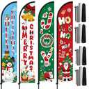 Remagr 4 Pcs Christmas Feather Flag Set 12 ft Tall Merry Christmas Ho Ho Joy Banner Sign with Poles and Ground Spike for Xmas Holiday Decorations Outdoor Garden Shop Business Promotion