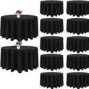 12 Packs 120 Inch Black Round Tablecloth in Diameter, Washable Polyester Fabric Tablecloths, Wrinkle Resistant Table Cloth for Wedding Party Banquet Dining