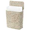 Wicker Trash Can with Lid and Liner,Boho Decotative Small Bathroom Trash Cans,Waterproof Slim Waste Basket for Bedroom,Home Office,3 Gallon (white)