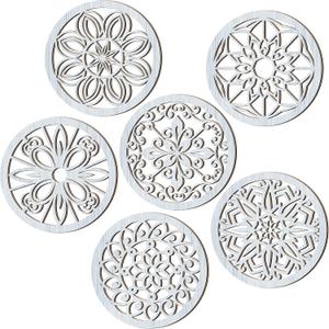 Ferraycle 6 Pieces Thicken Rustic Wall Decor Farmhouse Wall Art Wooden Round Art Hanging Decoration Hollow Carved for Living Room Bedroom Kitchen Office Apartment Hallway(Retro Grey)