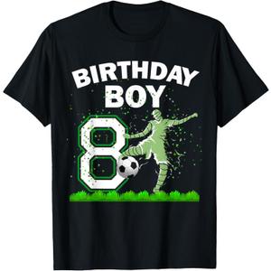 8th B-Day Soccer Sport Lover Theme 8 Year Old Birthday T-Shirt, (Small, Black)