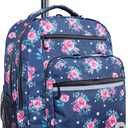 J World New York Sundance Rolling Backpack Girl Boy Roller Bookbag, Navy Rose, 20 Inch