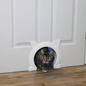 Indoor Cat Door, Cat Door for Interior Door, Pet Doors for Cat, Kitties and Kittens (Large, White)